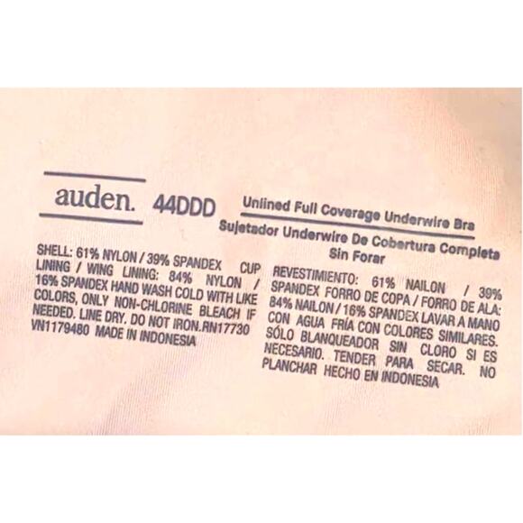 Auden Unlined Full Coverage Underwire Bra Pink DD DDD NEW - Picture 9 of 11